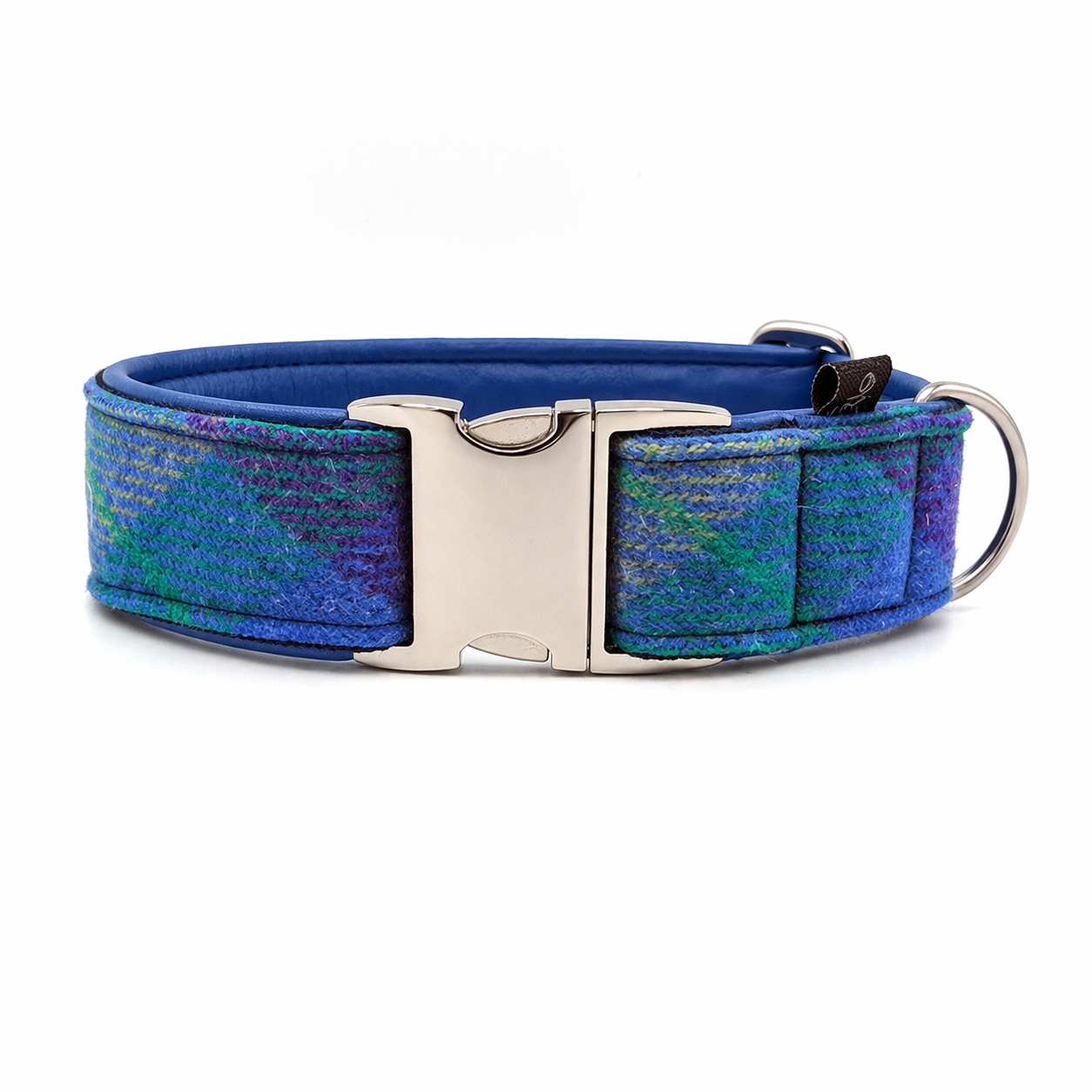 Harris Tweed Halsband - Blau/Grün mit Lederpolsterung